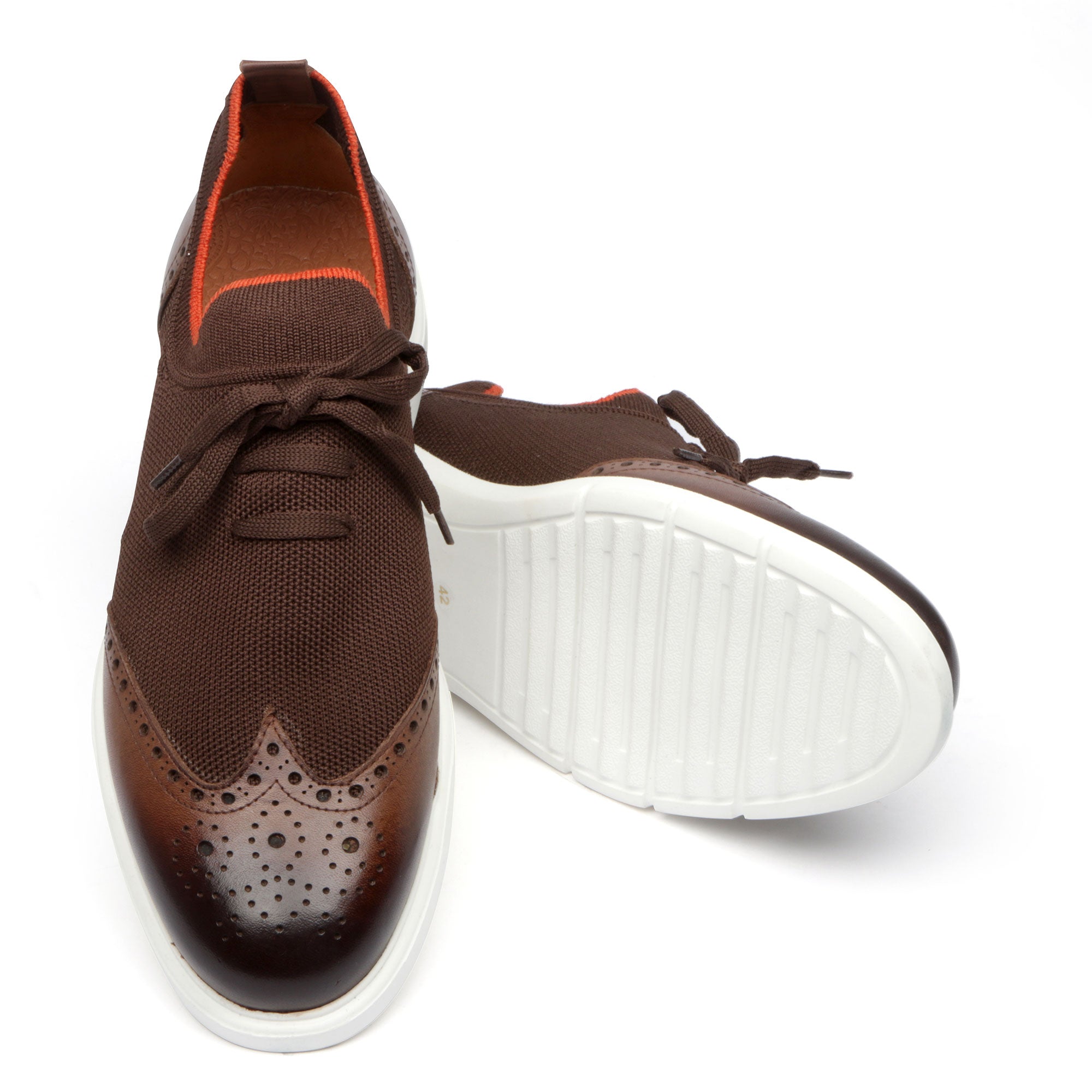 Men’s Brown Leather Sneakers – Brogue Style Casual Dress Shoes