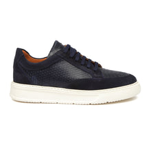 Men’s Navy Leather Sneakers – Snake Textured Casual Dress Shoes
