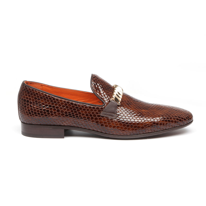 Classic Snake Chocolate Brown Men’s Leather Loafers – Elegant Formal Dress Shoes