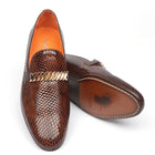 Classic Snake Chocolate Brown Men’s Leather Loafers – Elegant Formal Dress Shoes