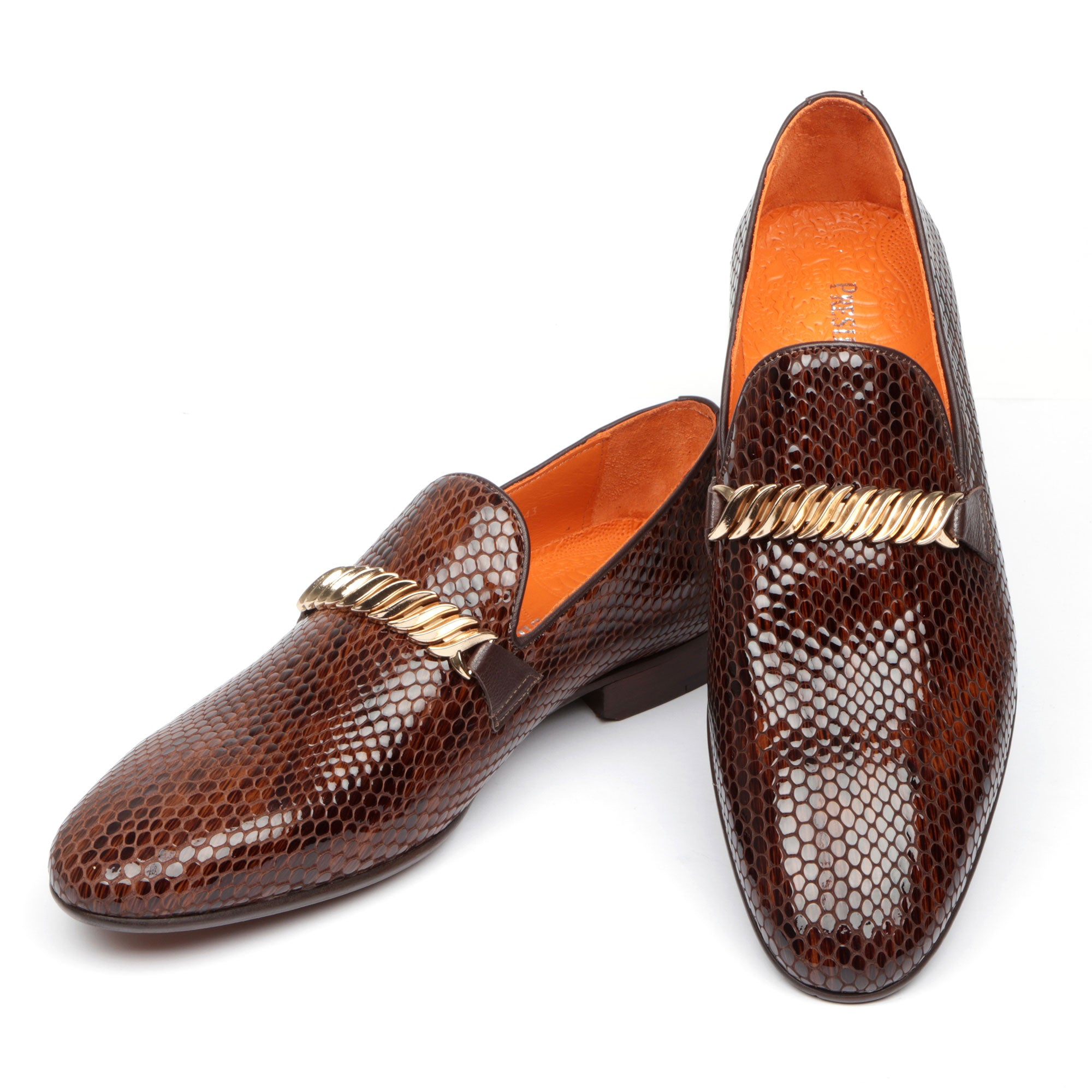 Classic Snake Chocolate Brown Men’s Leather Loafers – Elegant Formal Dress Shoes