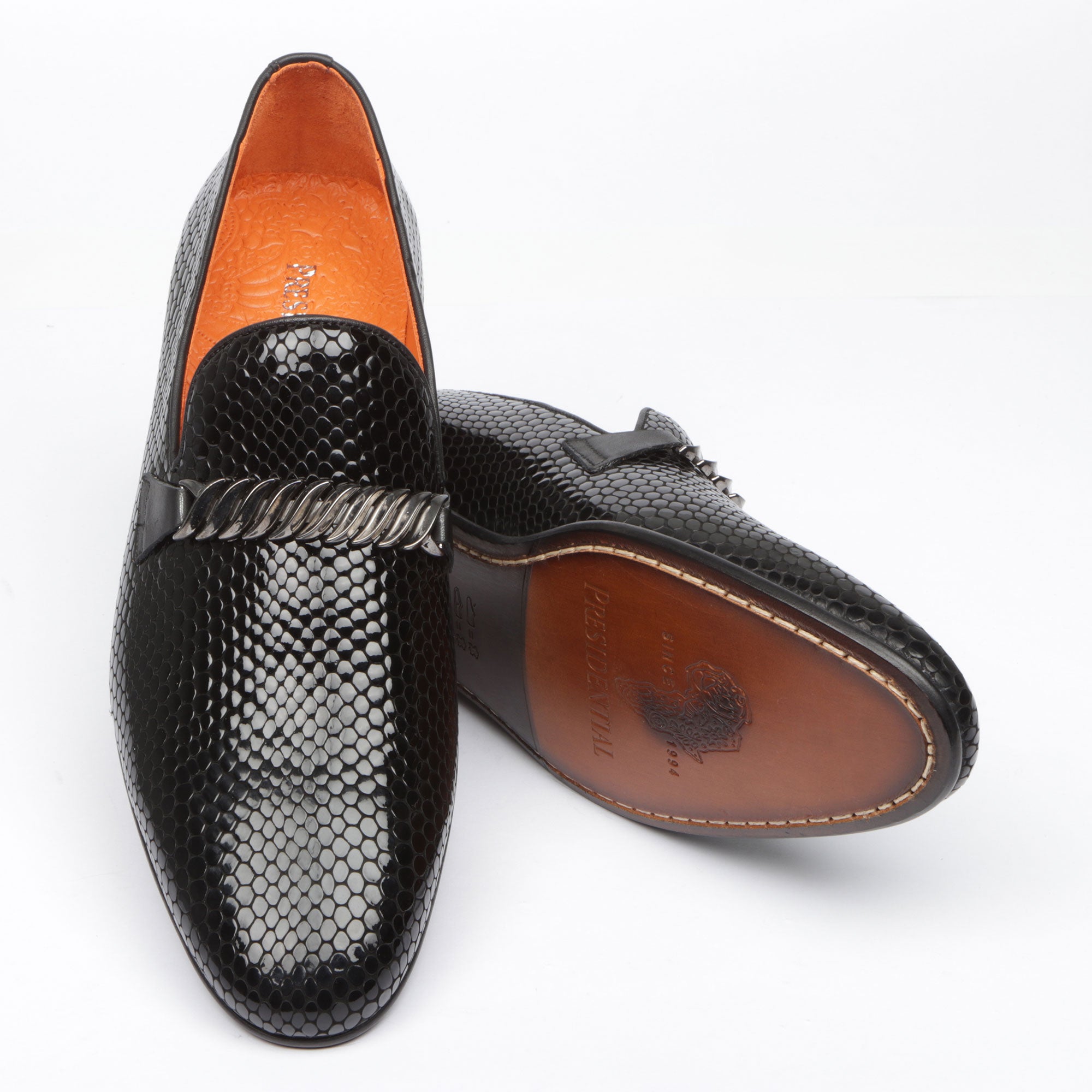 Classic Snake Black Men’s Leather Loafers – Elegant Formal Dress Shoes