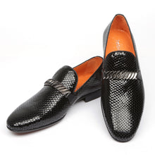 Classic Snake Black Men’s Leather Loafers – Elegant Formal Dress Shoes