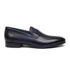 Classic Navy Woven Men’s Leather Loafers – Stylish & Comfortable Dress Shoes