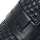 Classic Navy Woven Men’s Leather Loafers – Stylish & Comfortable Dress Shoes