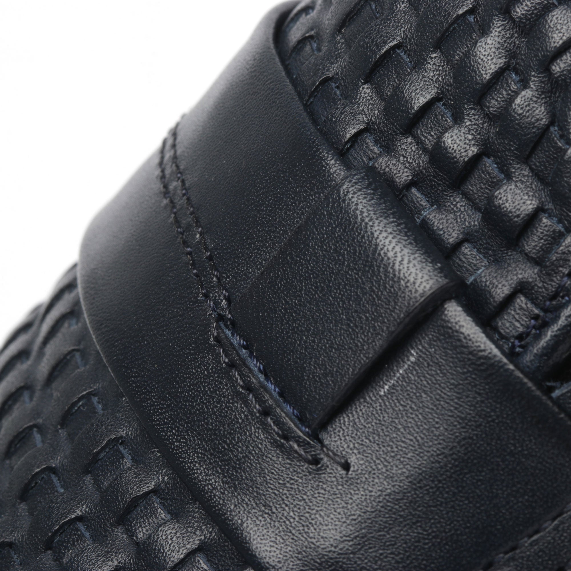Classic Navy Woven Men’s Leather Loafers – Stylish & Comfortable Dress Shoes