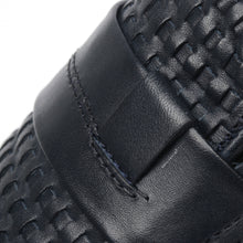Classic Navy Woven Men’s Leather Loafers – Stylish & Comfortable Dress Shoes