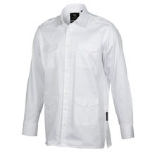 White Safari Multi-Pocket Pleated Epaulettes Long Sleeve Shirt