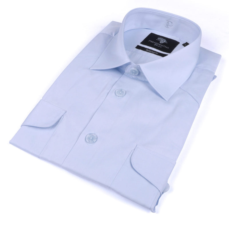 Light Blue Safari Multi-Pocket Pleated Epaulettes Long Sleeve Shirt