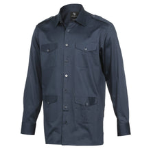 Navy Safari Multi-Pocket Pleated Epaulettes Long Sleeve Shirt