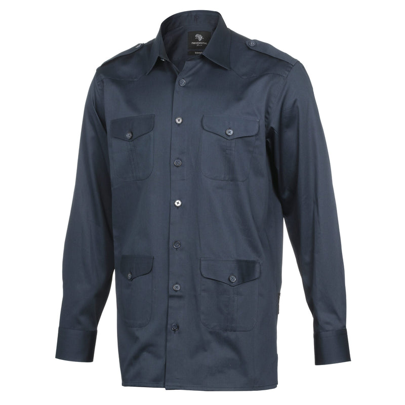 Navy Safari Multi-Pocket Pleated Epaulettes Long Sleeve Shirt