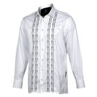 Embroidered Zig-Zag White Long Sleeve Cotton Men's Shirt
