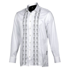 Embroidered Zig-Zag White Long Sleeve Cotton Men's Shirt