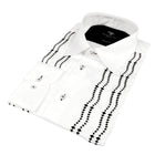 Embroidered Zig-Zag White Long Sleeve Cotton Men's Shirt