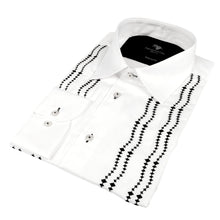 Embroidered Zig-Zag White Long Sleeve Cotton Men's Shirt