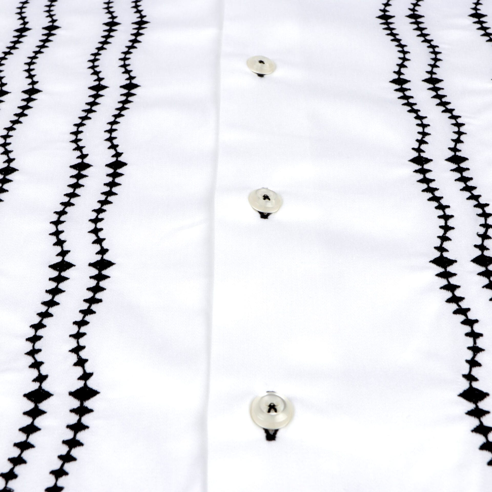 Embroidered Zig-Zag White Long Sleeve Cotton Men's Shirt