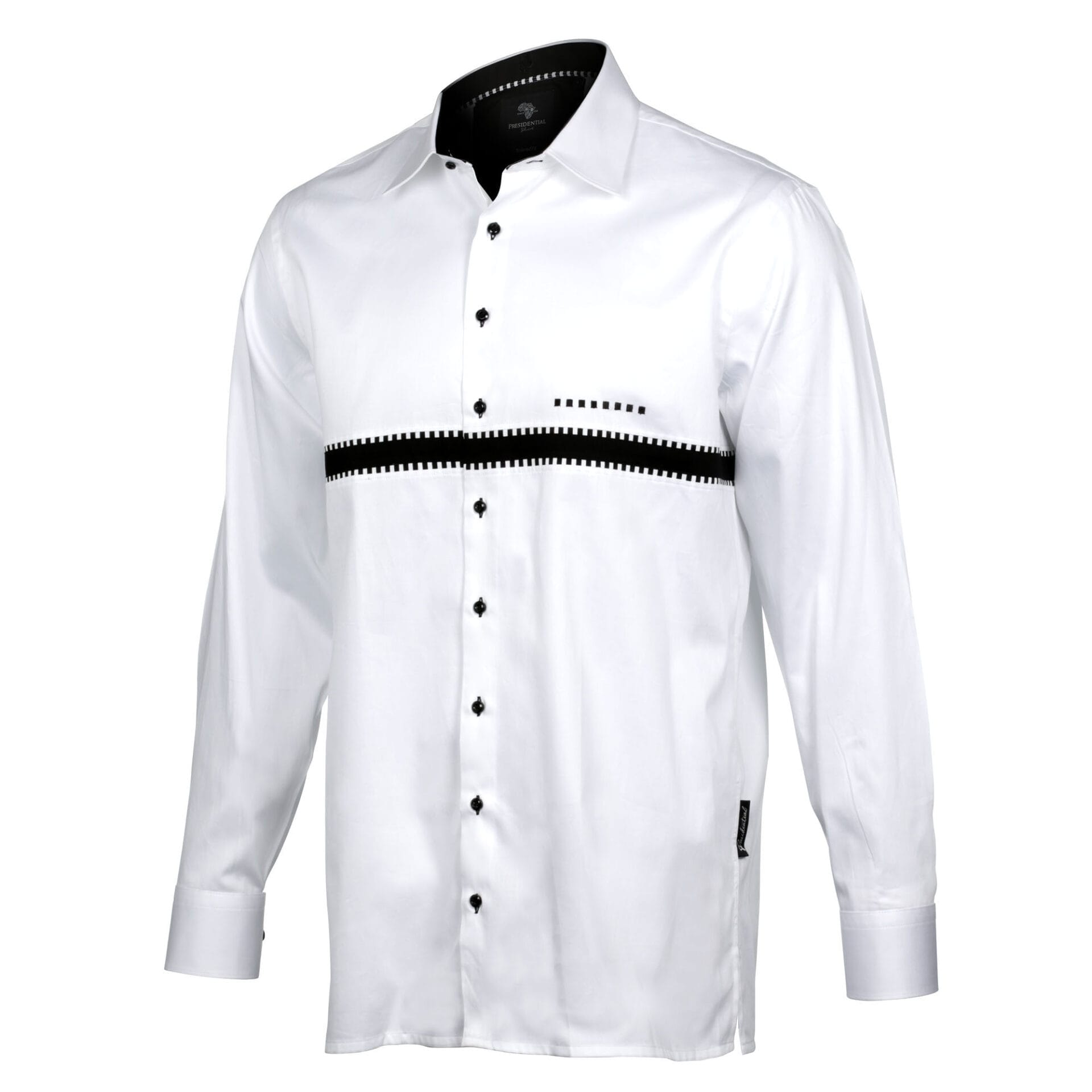 Chest Horizontal Beam White Long Sleeve Cotton Men's Shirt