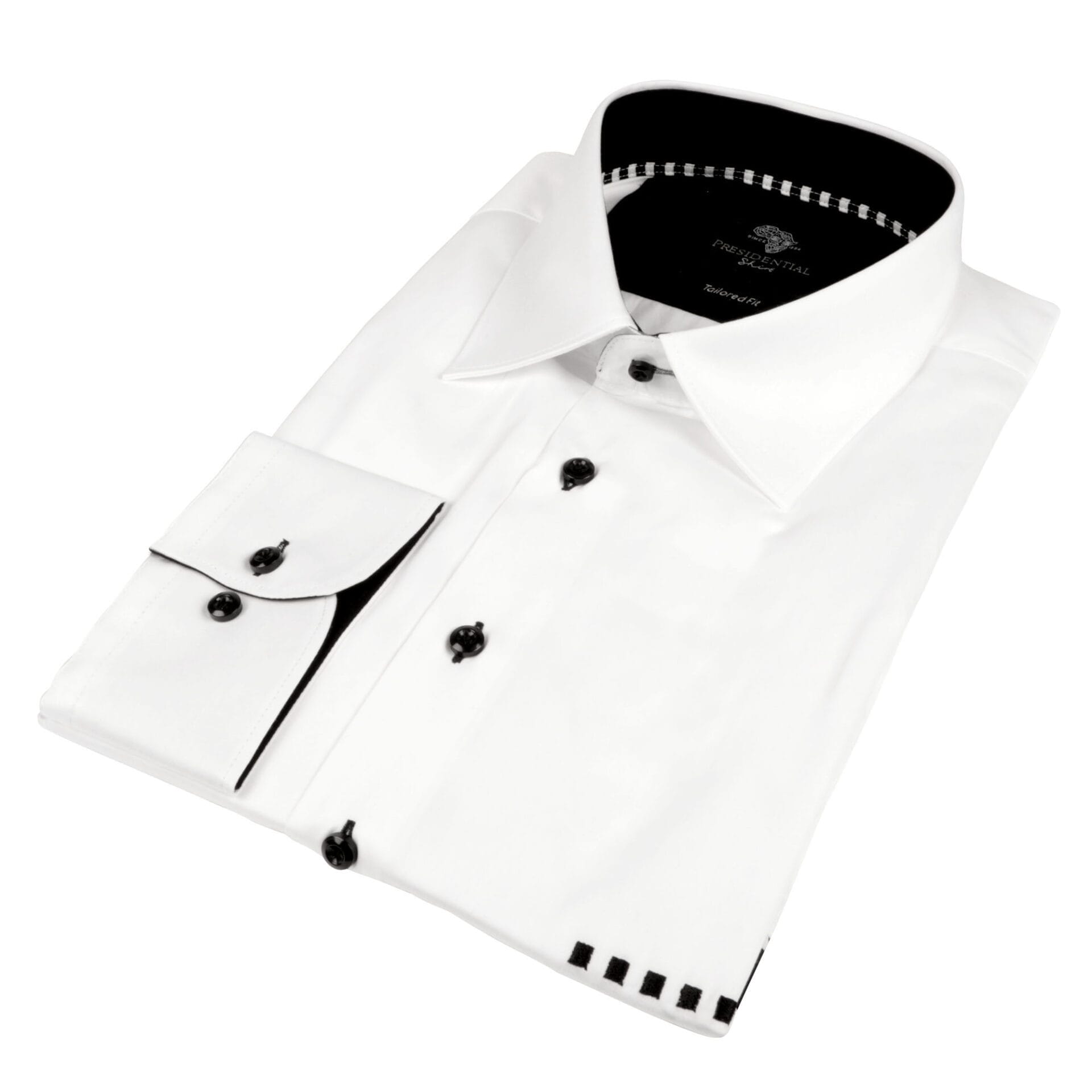 Chest Horizontal Beam White Long Sleeve Cotton Men's Shirt