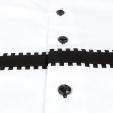 Chest Horizontal Beam White Long Sleeve Cotton Men's Shirt
