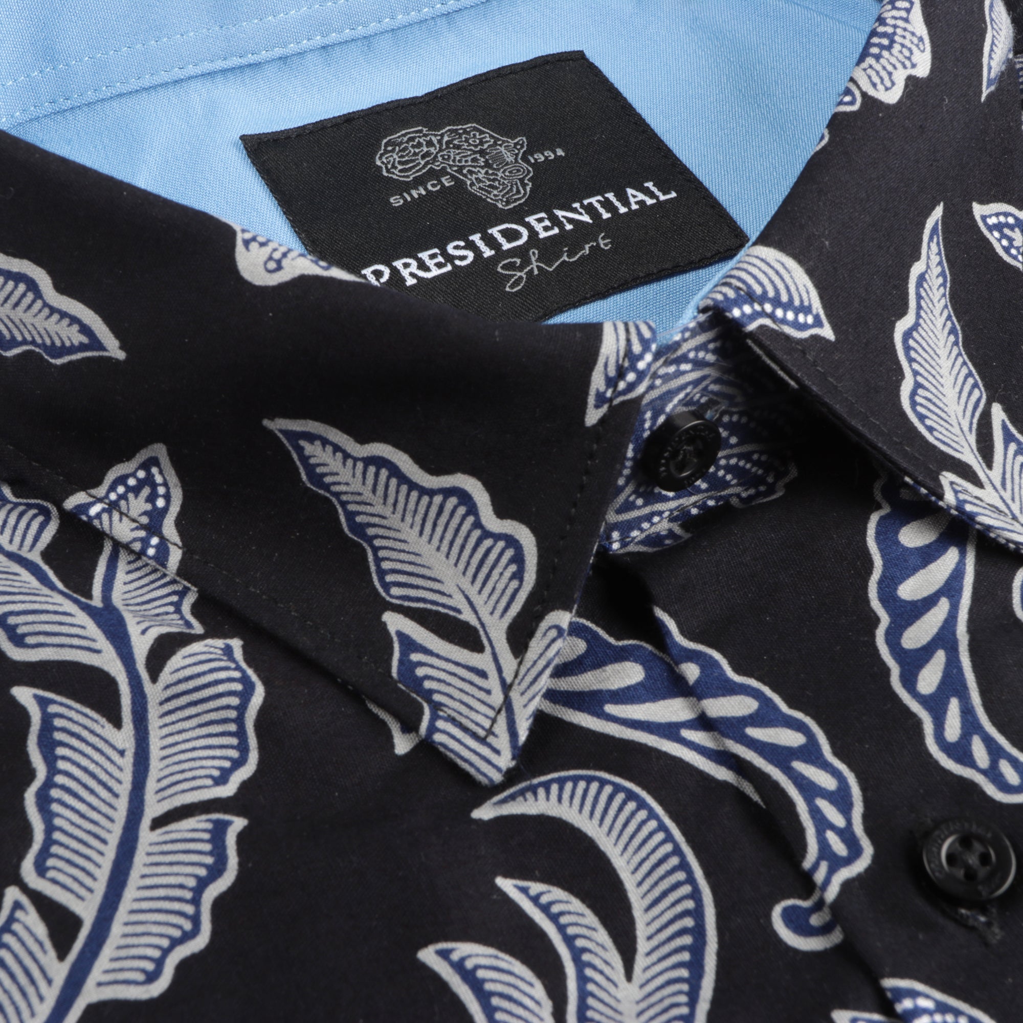 Blue Bird - Black Men's Long Sleeve Printed Cotton Shirt