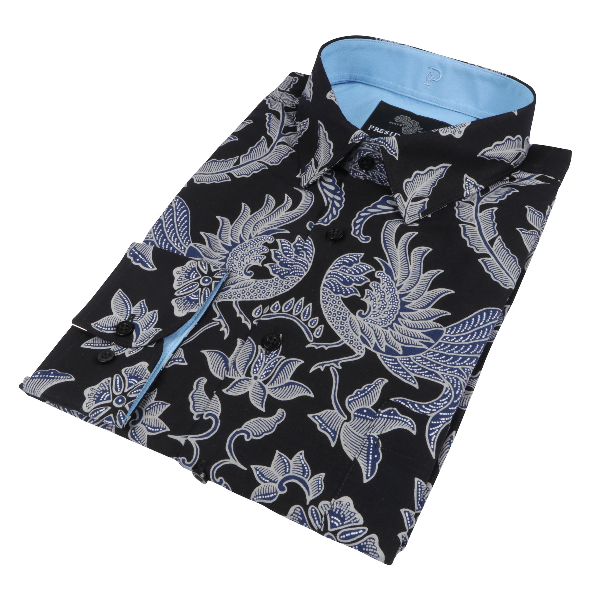 Blue Bird - Black Men's Long Sleeve Printed Cotton Shirt