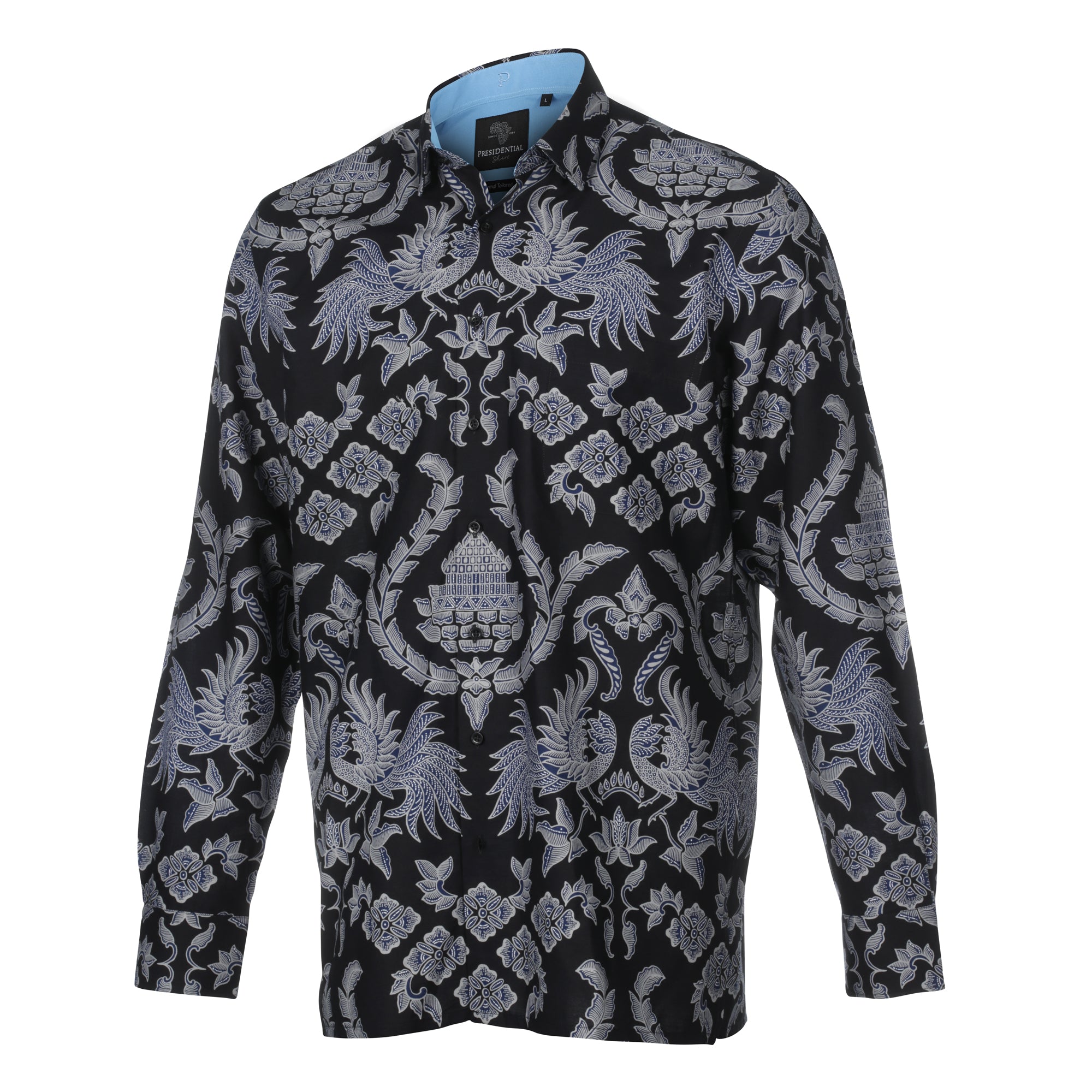 Blue Bird - Black Men's Long Sleeve Printed Cotton Shirt