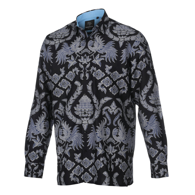 Blue Bird - Black Men's Long Sleeve Printed Cotton Shirt