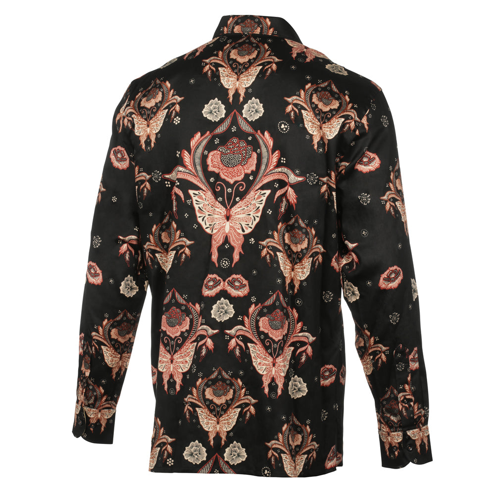 Mandela's Rose Black - Men's Long Sleeve Printed Cotton Shirt