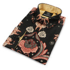 Mandela's Rose Black - Men's Long Sleeve Printed Cotton Shirt
