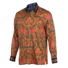 Autum Leaves Blue Men's Long Sleeve Printed Cotton Shirt