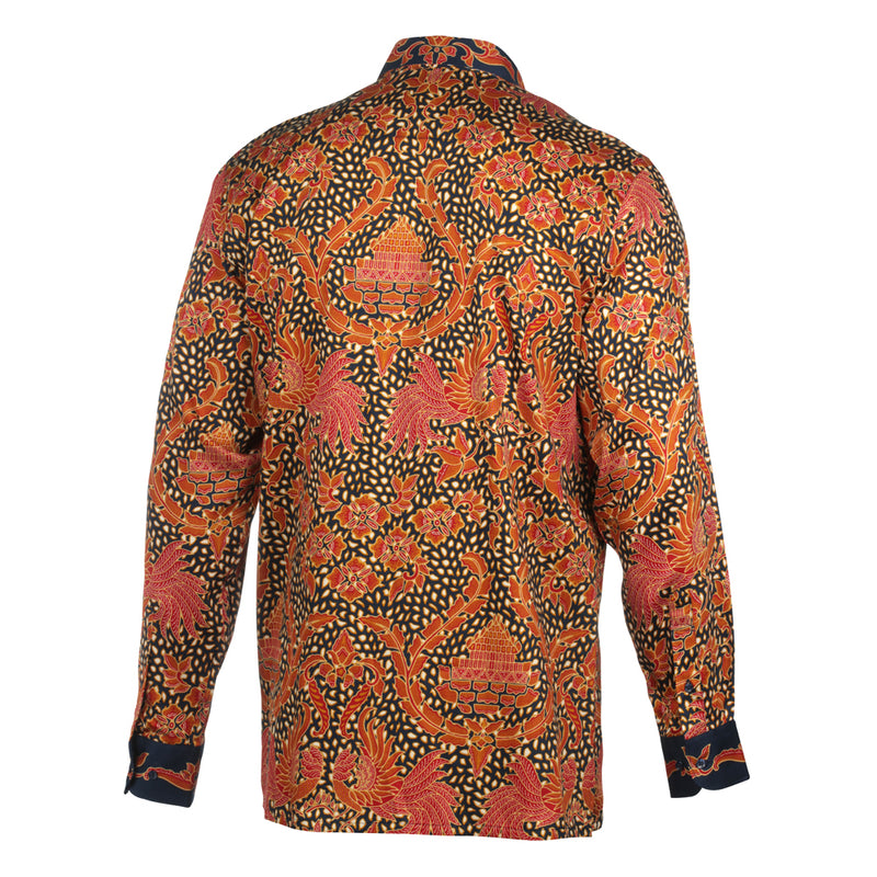 Autum Leaves Blue Men's Long Sleeve Printed Cotton Shirt