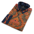 Autum Leaves Blue Men's Long Sleeve Printed Cotton Shirt