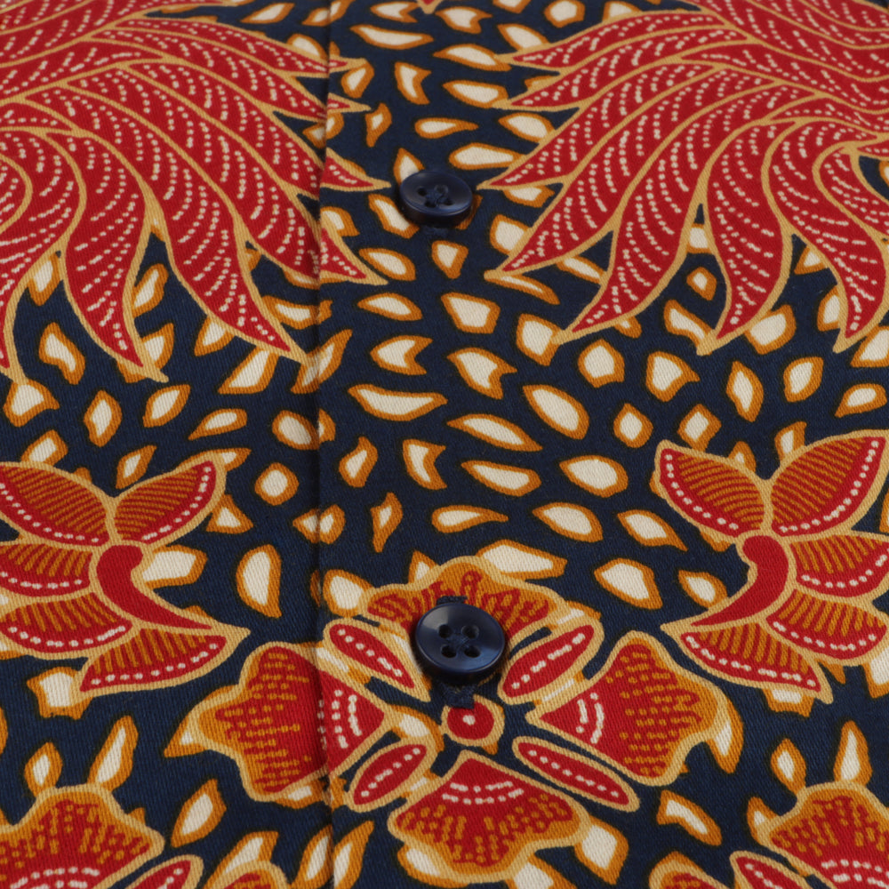 Autum Leaves Blue Men's Long Sleeve Printed Cotton Shirt