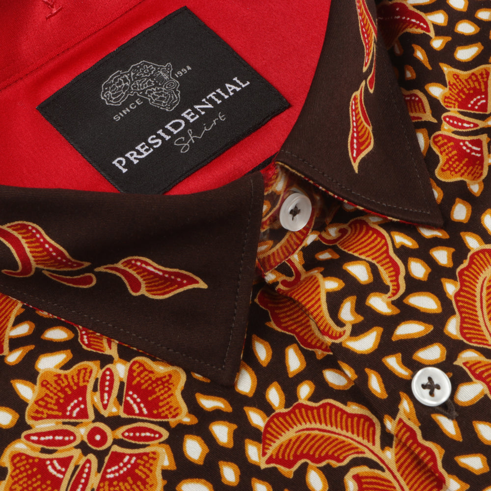 Autumn Leaves Brown - Men's Long Sleeve Printed Cotton Shirt