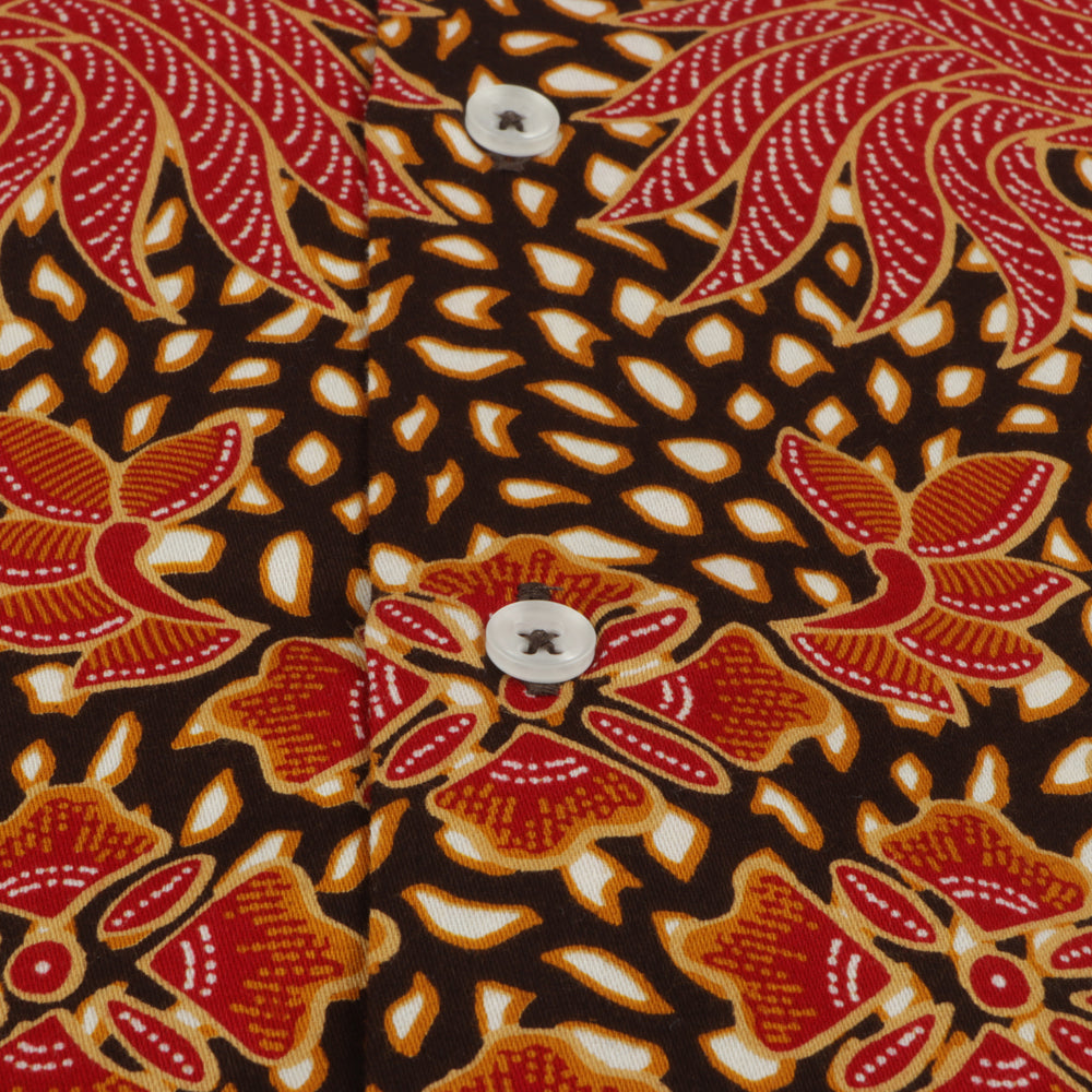 Autumn Leaves Brown - Men's Long Sleeve Printed Cotton Shirt