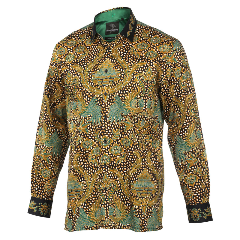Autumn Leaves Green - Men's Long Sleeve Printed Cotton Shirt
