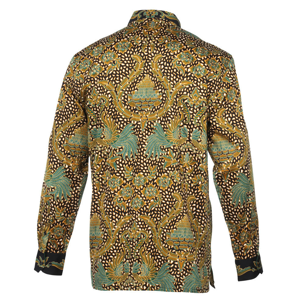 Autumn Leaves Green - Men's Long Sleeve Printed Cotton Shirt