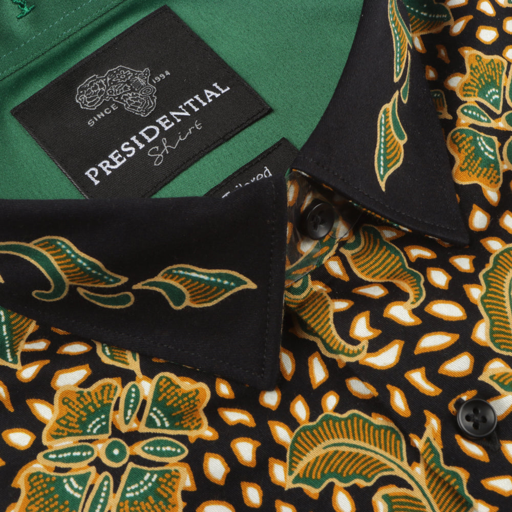 Autumn Leaves Green - Men's Long Sleeve Printed Cotton Shirt