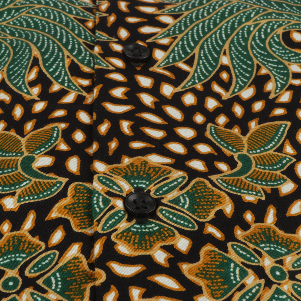 Autumn Leaves Green - Men's Long Sleeve Printed Cotton Shirt