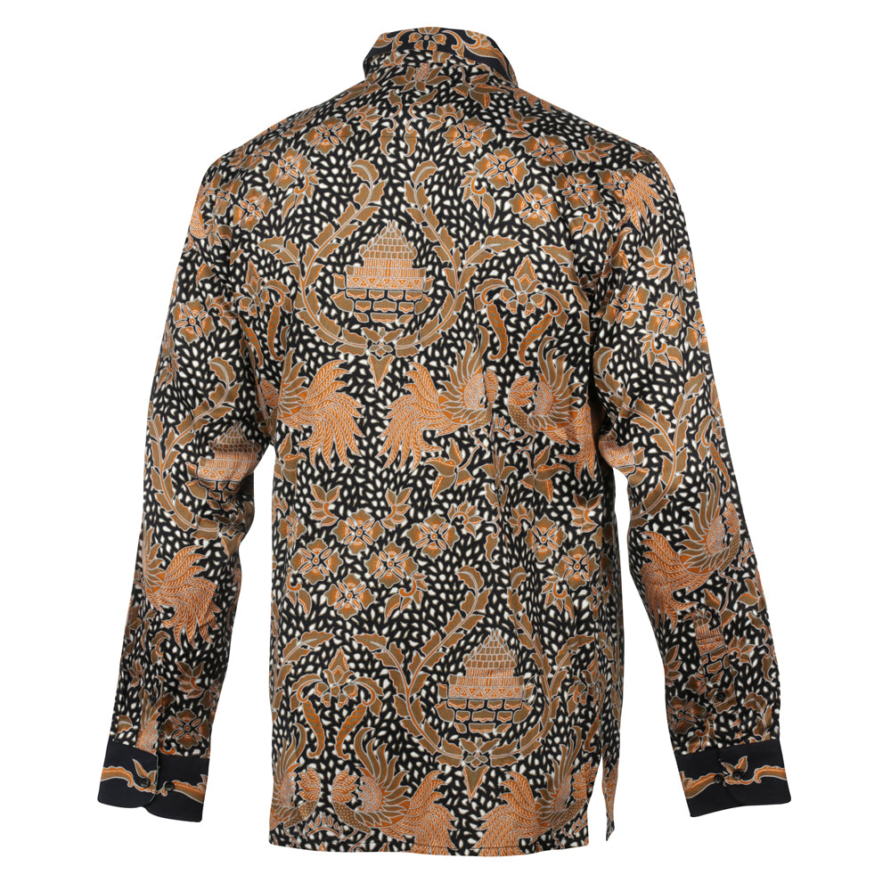 Autumn Leaves Black - Men's Long Sleeve Printed Cotton Shirt