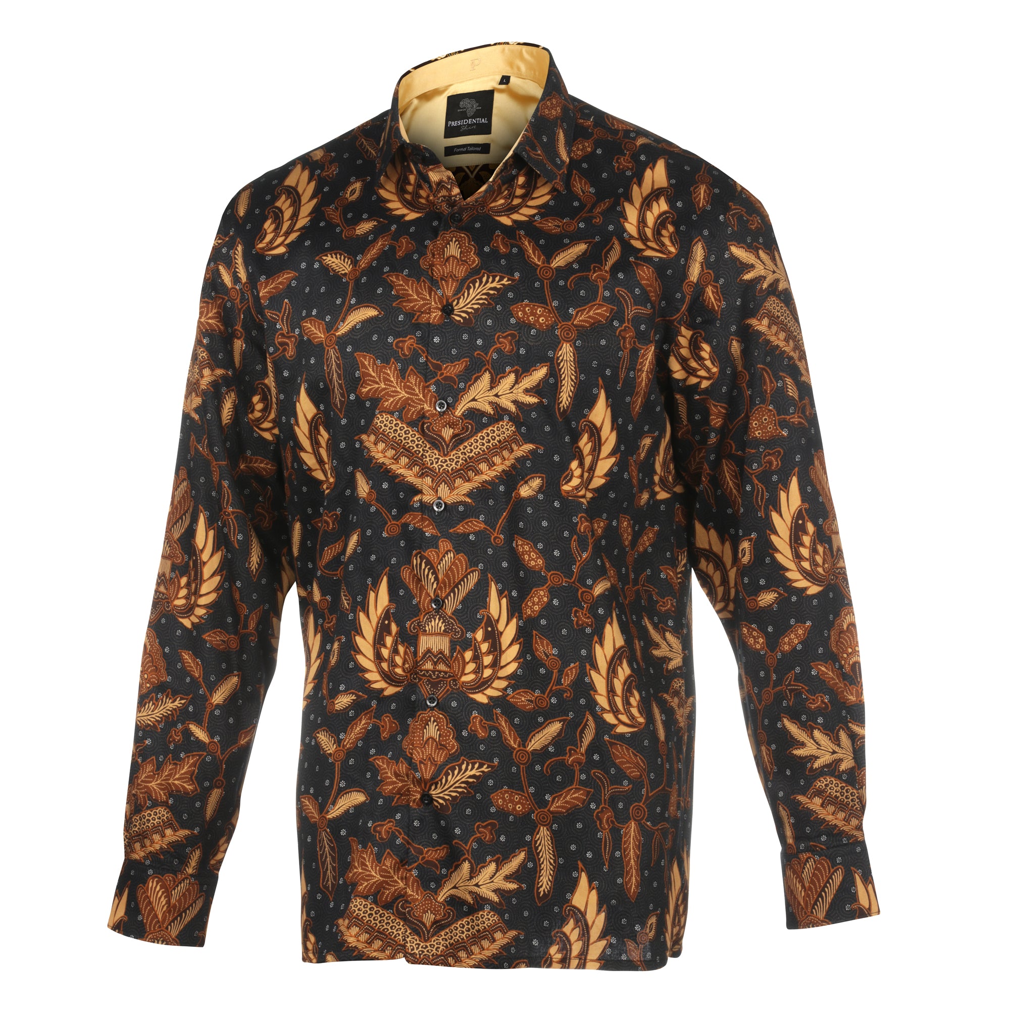 Royal Wing- Black Men's Long Sleeve Printed Cotton Shirt