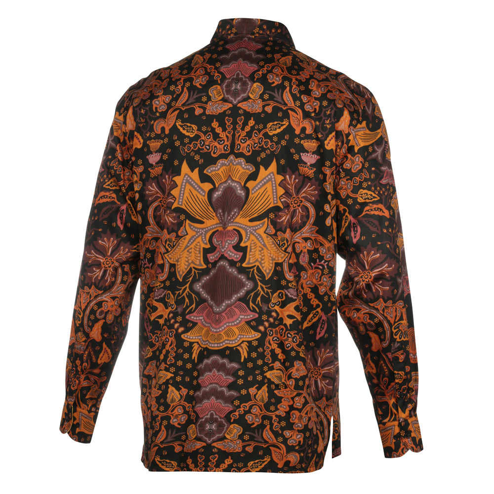 Autumn Flowers - Orange Men's Long Sleeve Printed Cotton Shirt