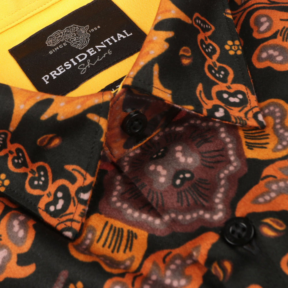 Autumn Flowers - Orange Men's Long Sleeve Printed Cotton Shirt