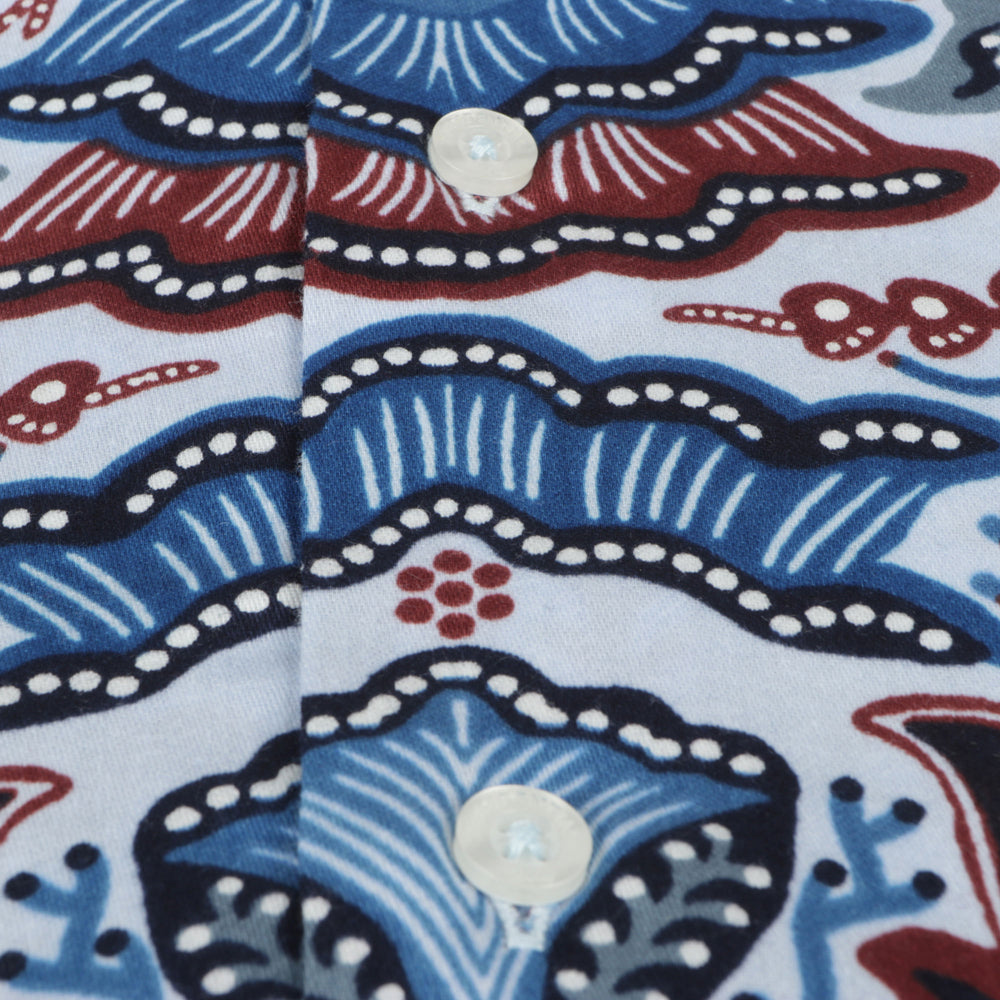 Spring Flowers - Blue Men's Long Sleeve Printed Cotton Shirt