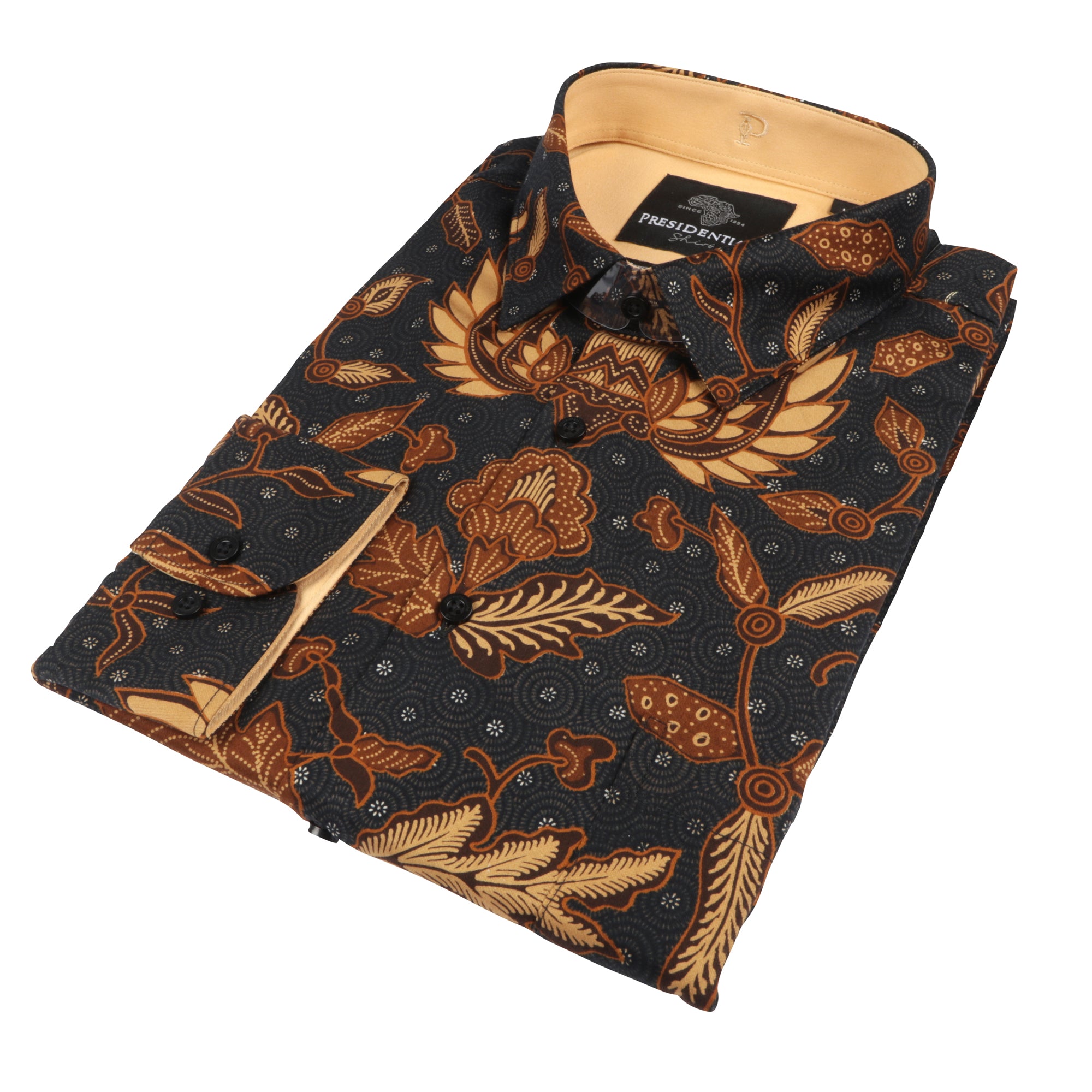 Royal Wing- Black Men's Long Sleeve Printed Cotton Shirt