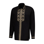 African Diamond - Black Long Sleeve Cotton Linen Embroidered Men's Shirt