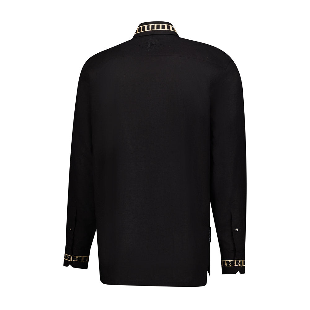 African Diamond - Black Long Sleeve Cotton Linen Embroidered Men's Shirt