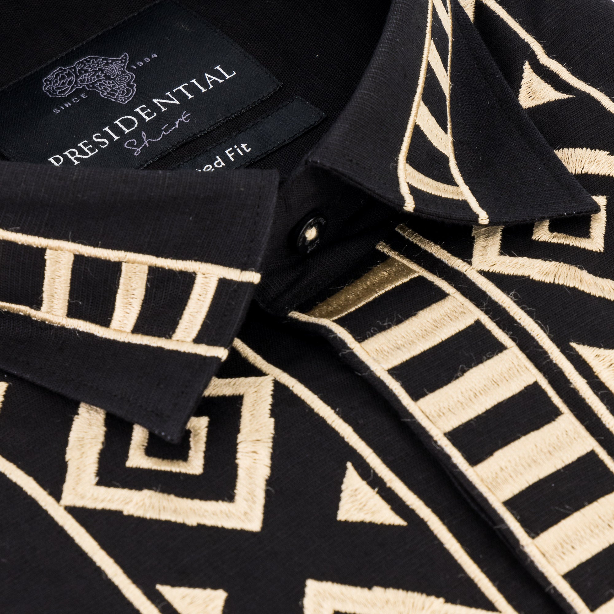 African Diamond - Black Long Sleeve Cotton Linen Embroidered Men's Shirt