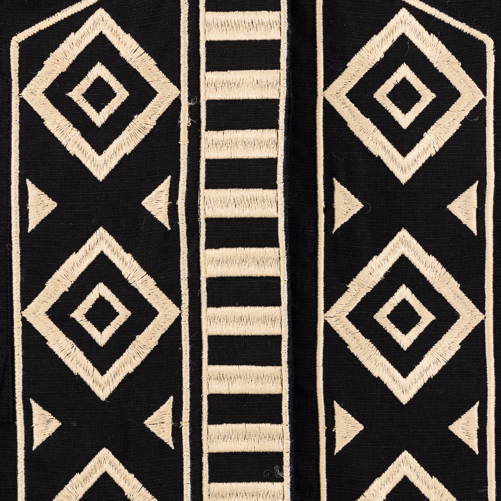 African Diamond - Black Long Sleeve Cotton Linen Embroidered Men's Shirt