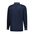 Classic Paisley- Navy Gold Long Sleeve Cotton Linen Embroidered Men's Shirt